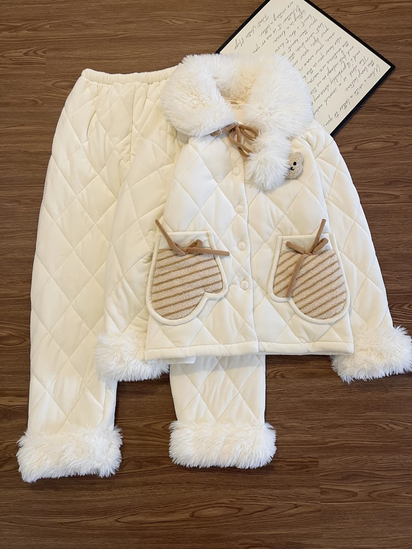 【DMXJ大梦想家】软萌可爱小熊夹棉睡衣女秋冬季休闲保暖家居服套装