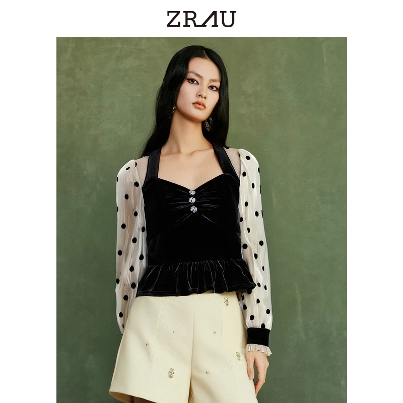 【达人专属】ZRAU法式复古波点长袖上衣91030431016