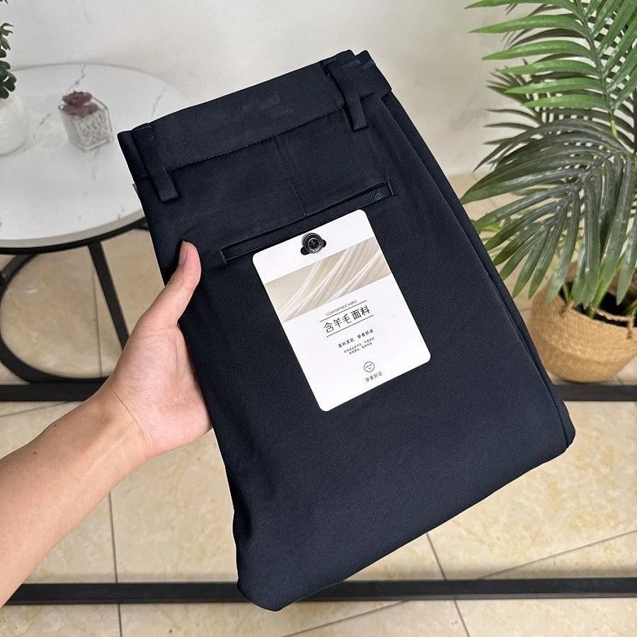 313a海剪春秋厚款含羊毛男四面弹力商务直筒裤男裤黑色夏季裤子
