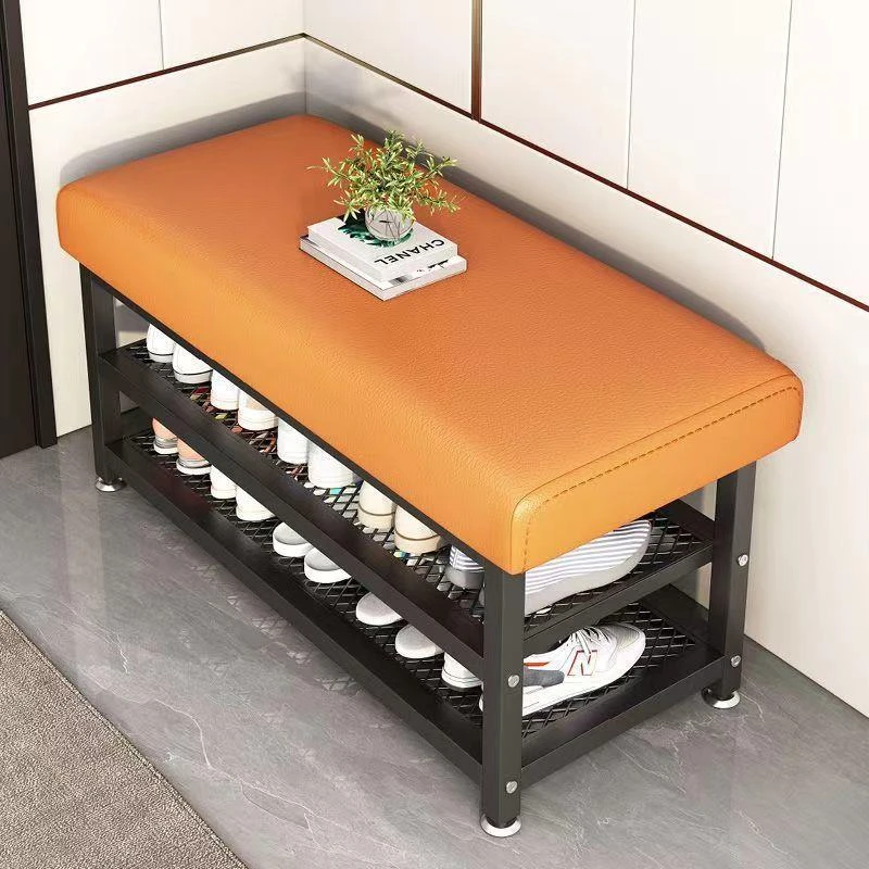 新款收纳鞋柜换鞋凳家用门口铁艺软包坐垫鞋架穿鞋凳进门鞋子坐凳
