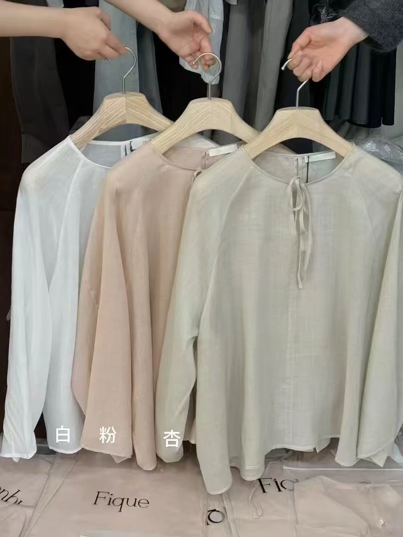 【小胖家】韩系圆领系带纯色衬衫