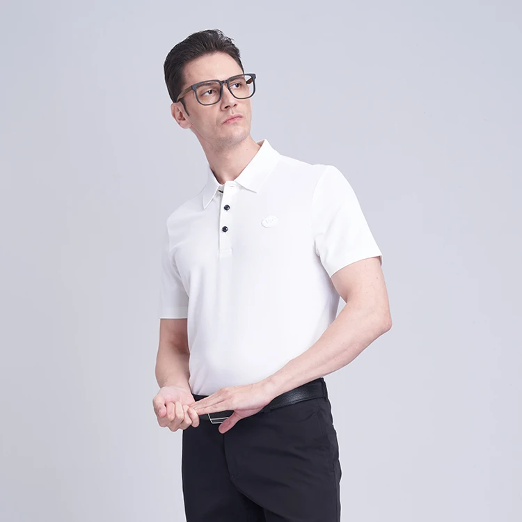 路卡迪龙【桑蚕丝】商务宽松t恤夏季商务刺绣纯色Polo衫183231111