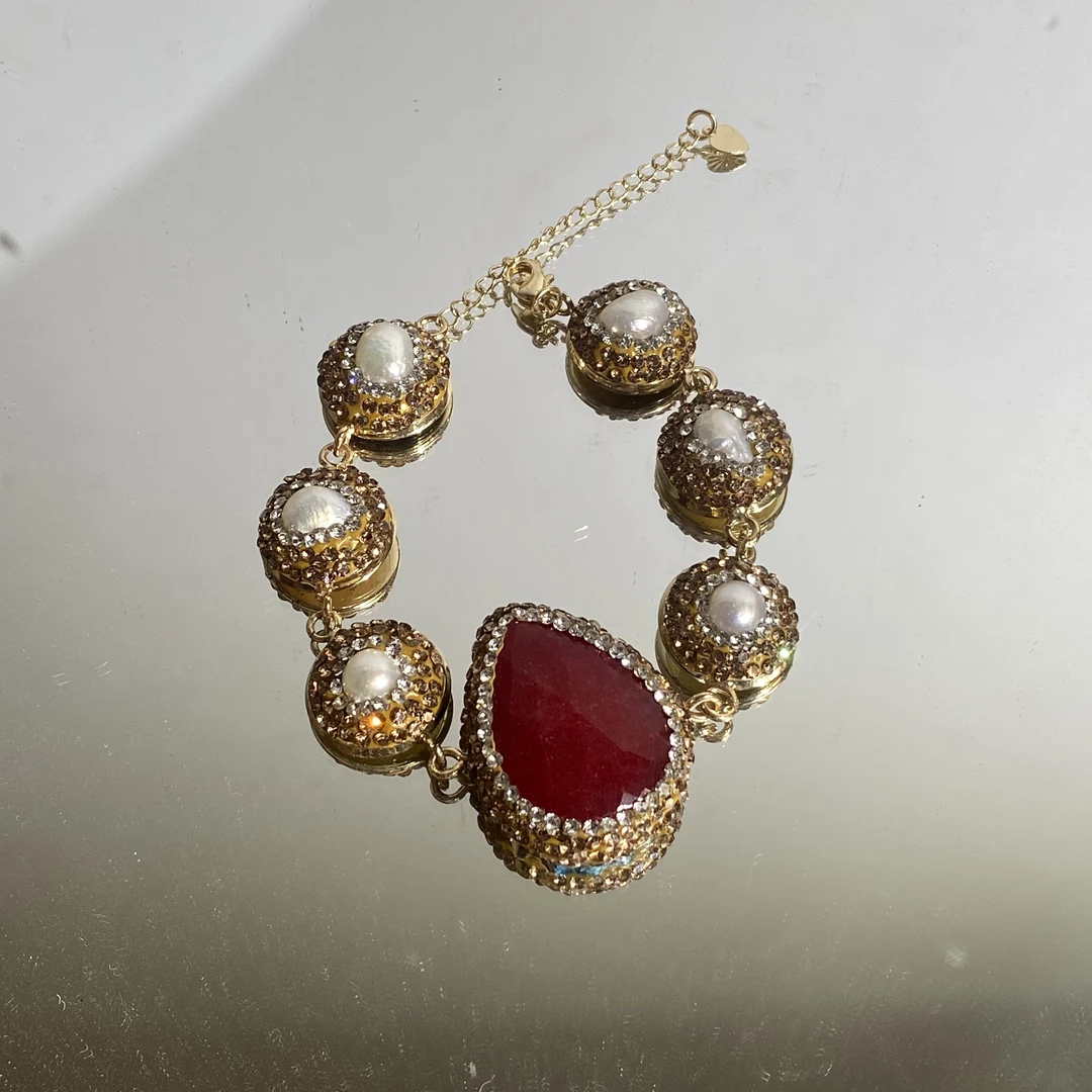 铜合金合成锆石手链 TTSD 红色水滴轻奢设计款手链 1523