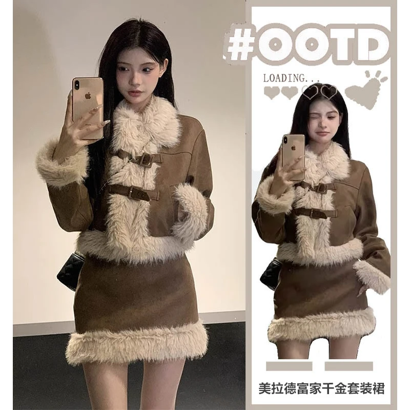 秋冬季女装韩剧小香风美拉德穿搭盐系轻熟冬裙夹棉两件套装裙