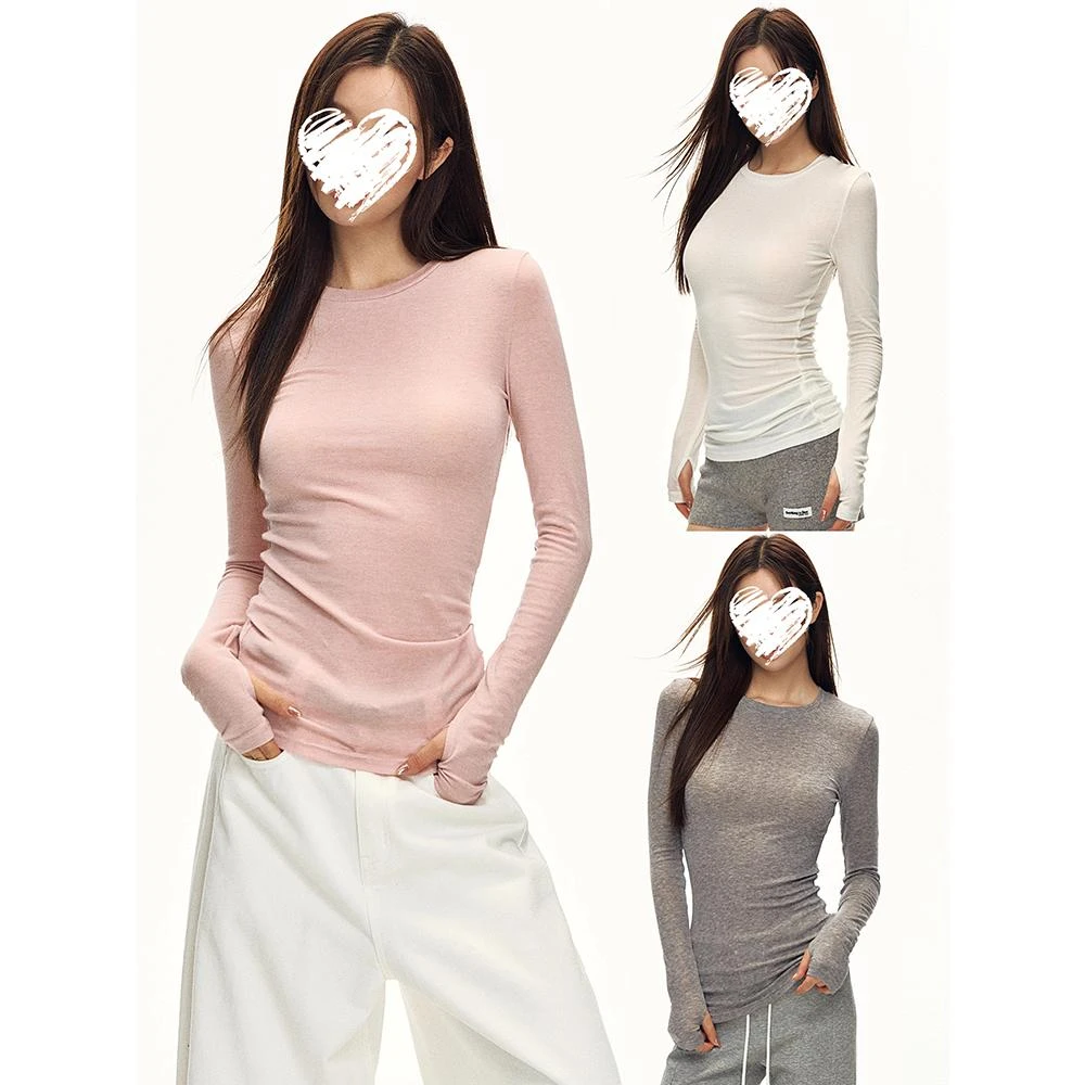 秋季新款修身显瘦打底衫纯色长袖T恤女