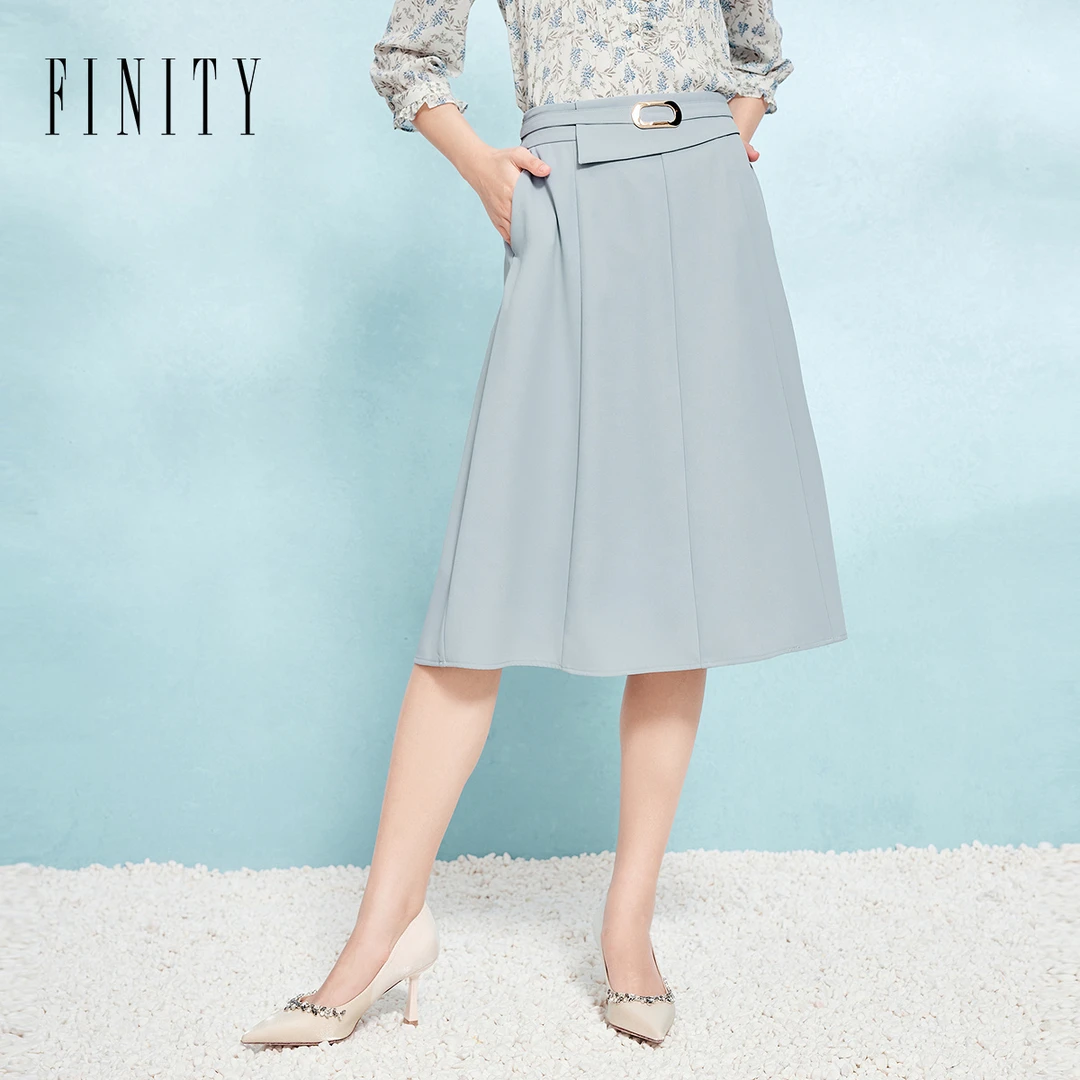 FINITY 半身裙2025秋季新款简约蓝色通勤百搭半裙 F21Y1C05Q2