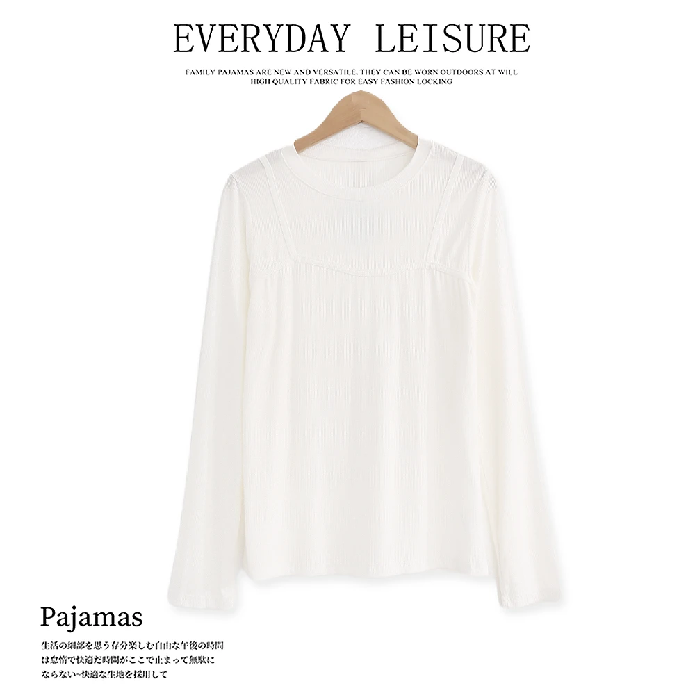 春夏季女士线条长袖简约圆领打底衫百搭时尚01842时尚休闲