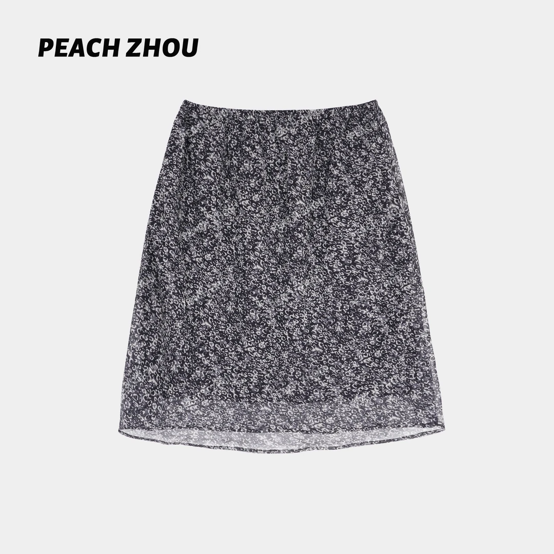 『PEACHZHOU』黑豹纹轻薄半身裙韩式复古时髦洋气松紧腰短裙
