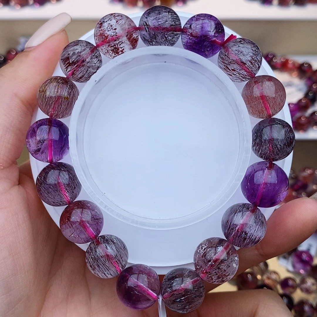 水晶未镶嵌手链黑加仑超七12+