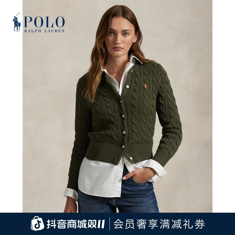 Ralph Lauren/拉夫劳伦女装 25早春修身版绞花编结棉质针织开襟衫
