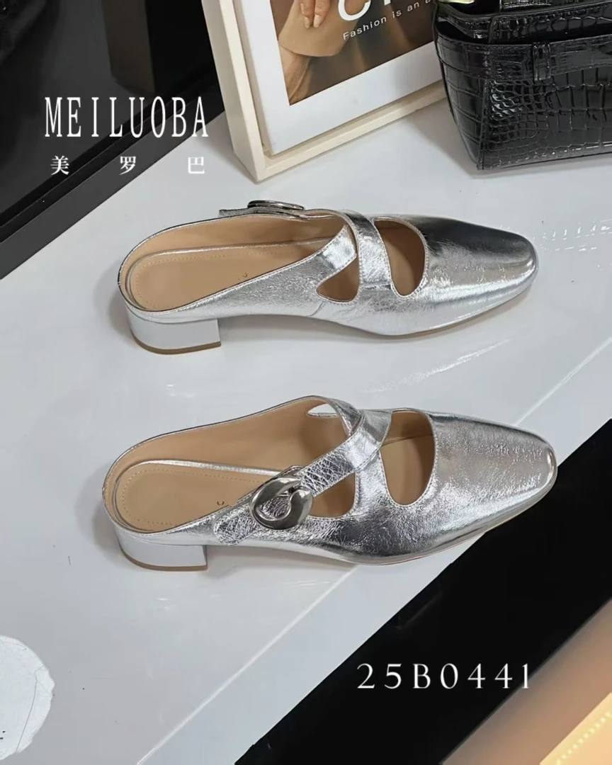 美罗巴休闲时装半拖凉鞋舒适牛皮女鞋25B0441低跟