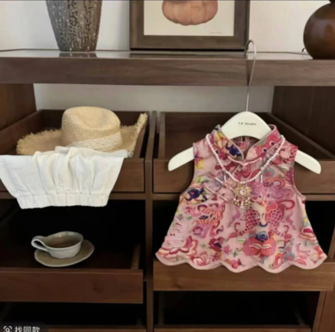 唐装女童套装2025新款洋气女孩夏季盘扣小童女孩古风新中式两件套