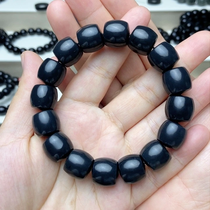 未镶嵌手链和田玉（墨玉）卡14直切手串莫兰迪