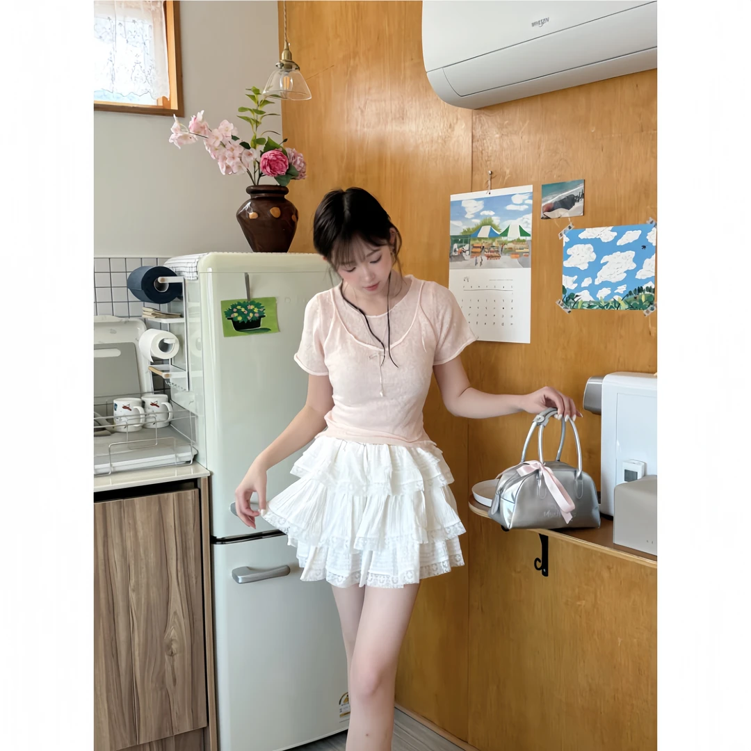 苏苏家【芭蕾少女】新款ins风韩版两件针织甜美短袖