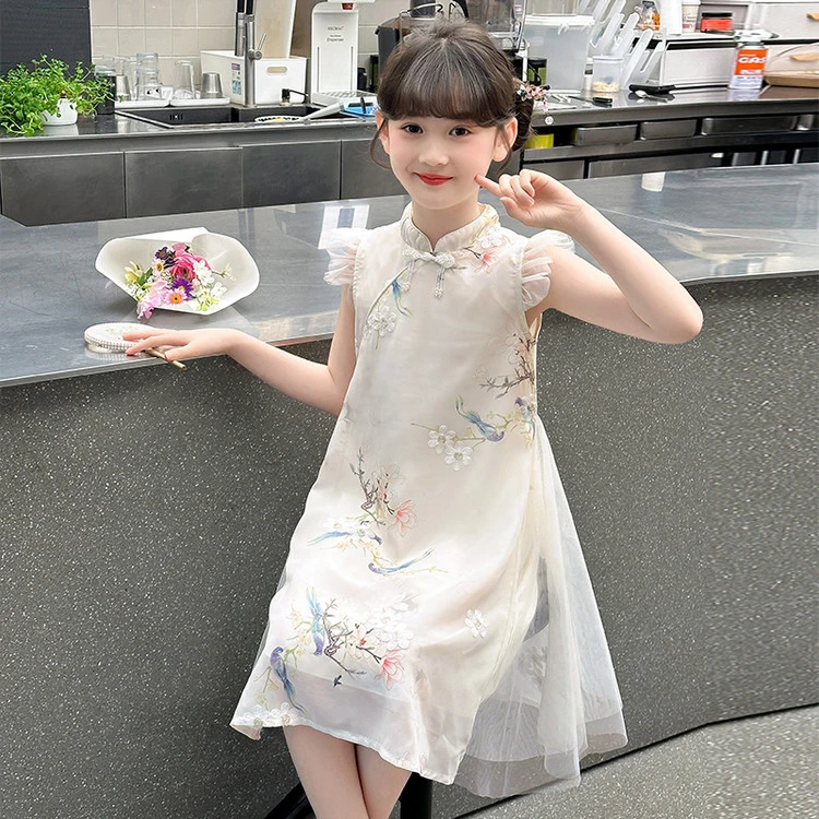 2025女孩国风喜鹊旗袍裙中式公主裙