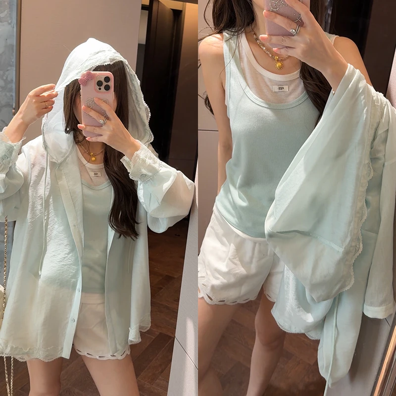 【mimius】七七 氧气感清新休闲撞色衬衫+假两件背心套装 G04279