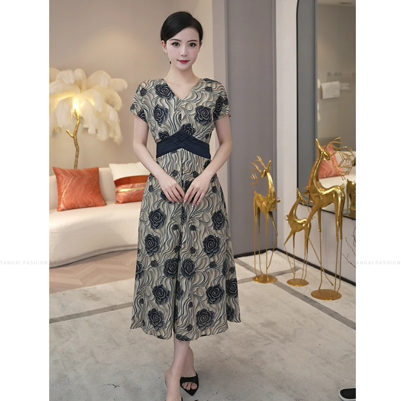 现货2025夏季新款【ZM24-X570】法式小众时尚碎花收腰V领连衣裙子