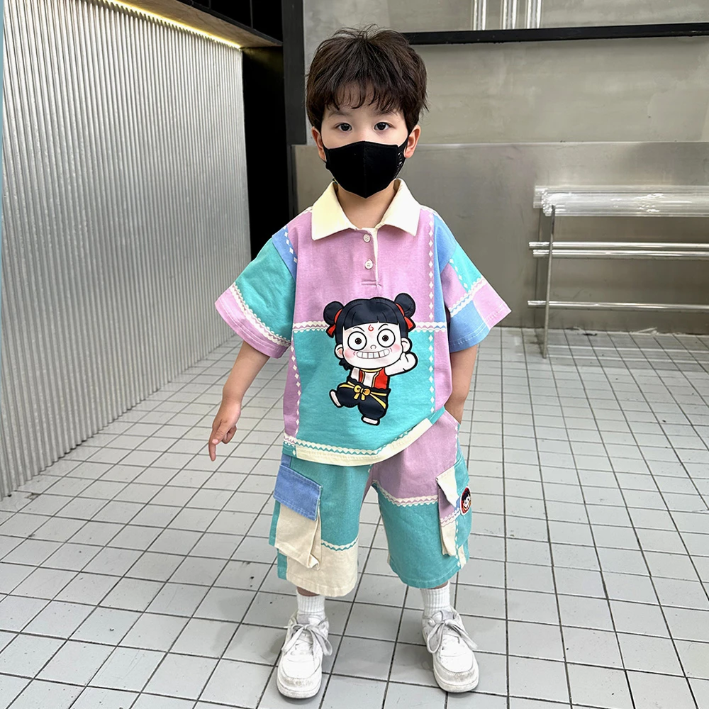 哪吒衣服男童夏季套装2025新款洋气宝宝时髦男孩短袖短裤儿童服装