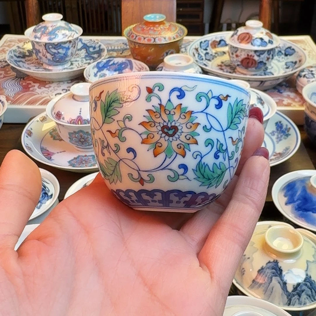 杯见山烧斗彩杯纯手绘