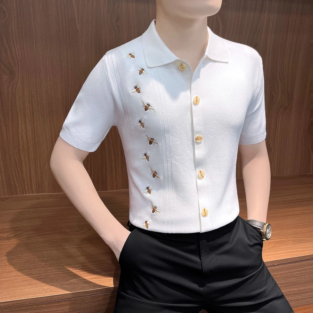 高级感男士刺绣开衫POLO衫短袖夏季新款时尚潮流休闲百搭修身T恤