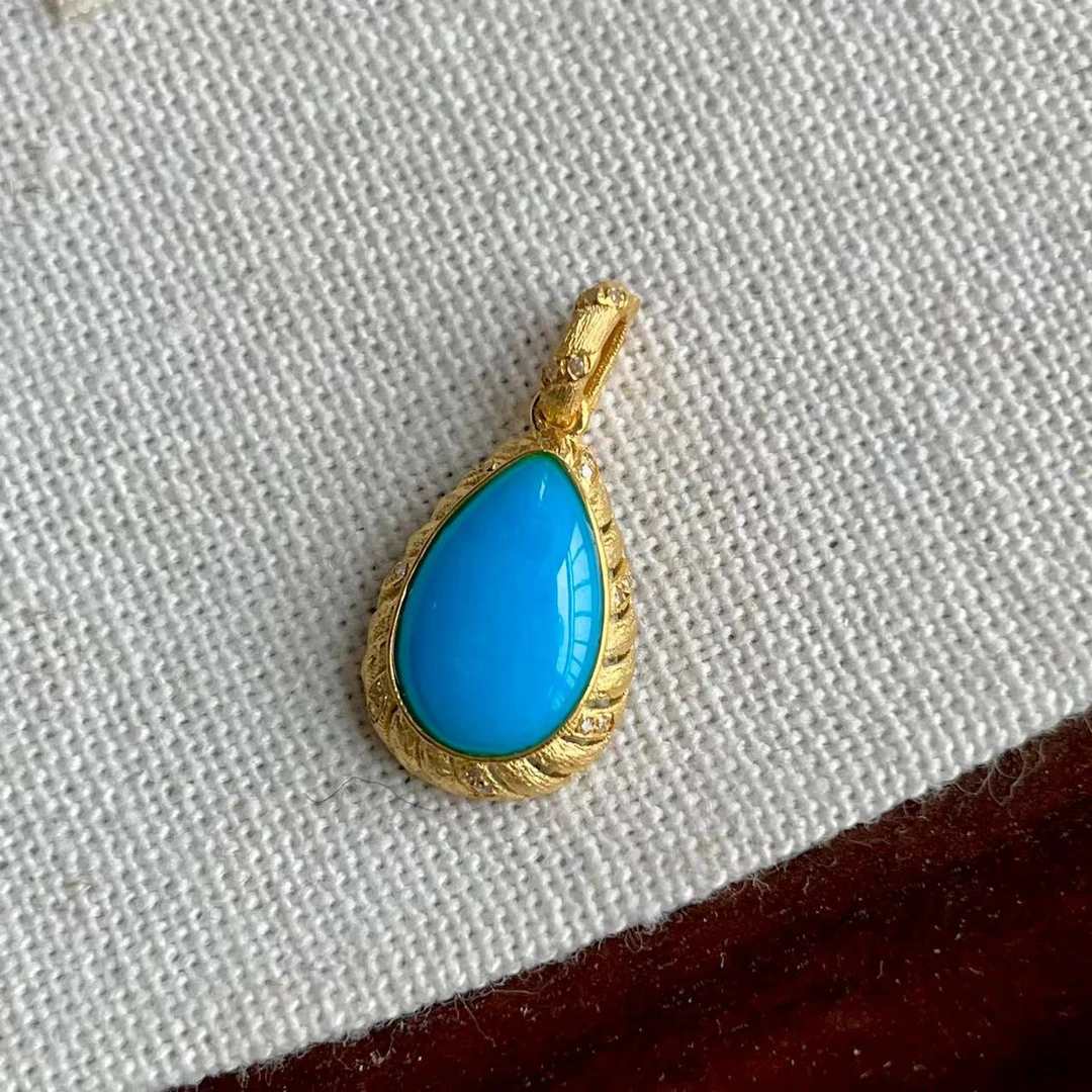 幽蓝/睡美人美松●18K金镶嵌绿松石吊坠多样发其一#7137