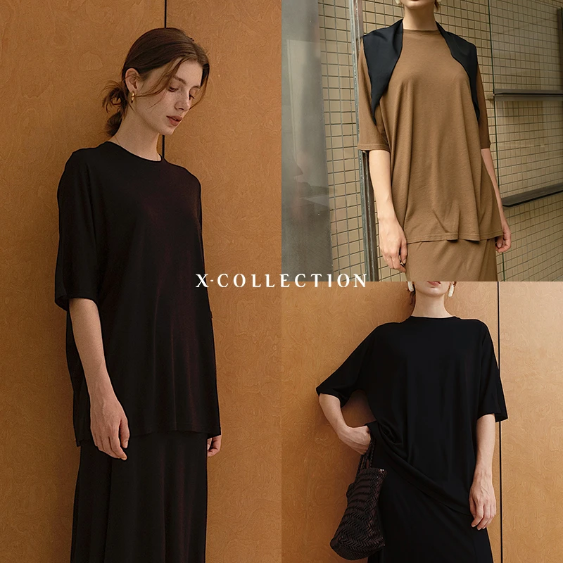 xcollection25春夏新品 天丝羊毛短袖T恤宽松慵懒原创高级