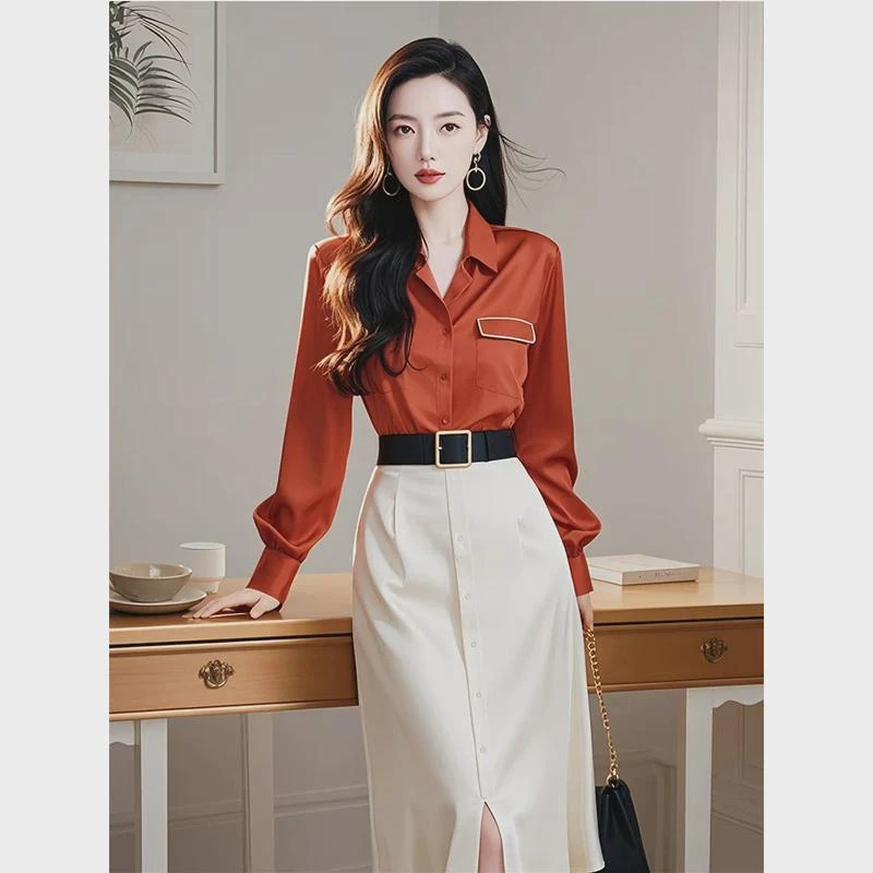 今年流行漂亮名媛气质盐系轻熟衬衫半身裙两件职业女士套装裙秋季