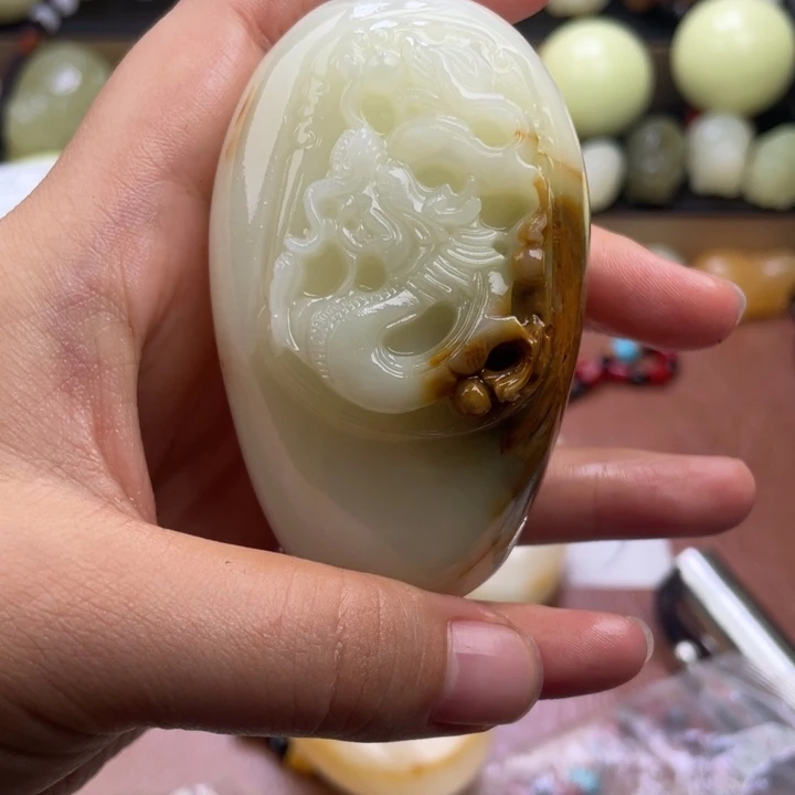 二***石材天然古青石手把件