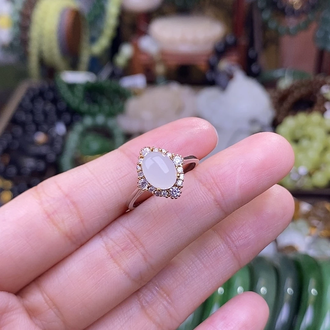 和田玉戒指未镶嵌多样性发一 925.银白玉戒指