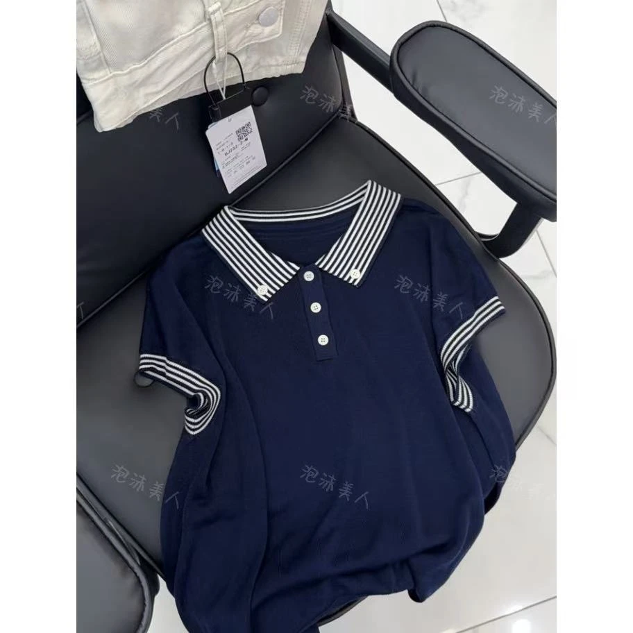 藏青色polo领」被夸爆！无袖针织衫女夏季薄款舒适百搭飞袖上衣