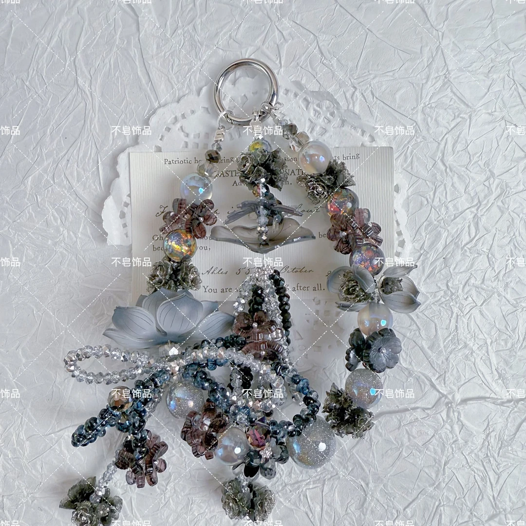 春季新款DIY手作A265-水墨画系列荷花重工手机链