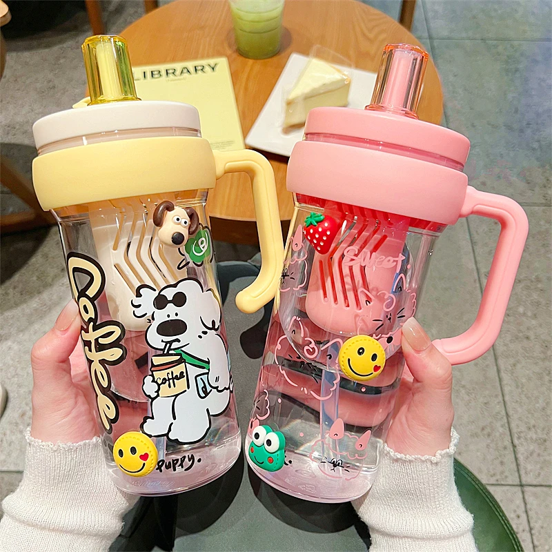 大容量冰霸杯女生高颜值可爱带茶隔吸管塑料杯学生运动花茶水杯子