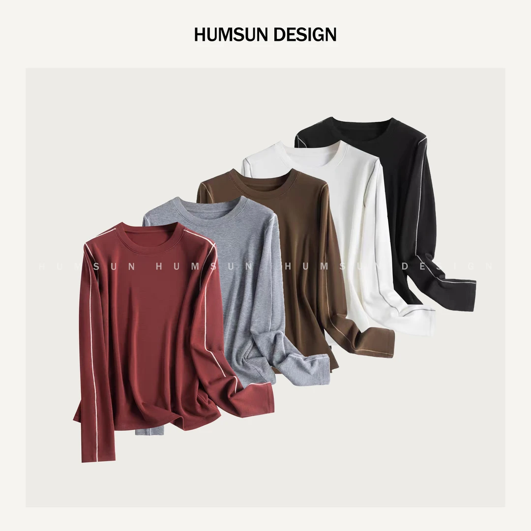 HUMSUN/禾木笙「梦芙」超细羊毛撞线设计双领拉绒保暖打底衫 5D265