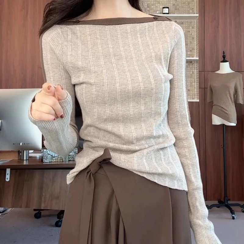 【优雅弧度】秋款上新长袖拼接针织衫LK2506108