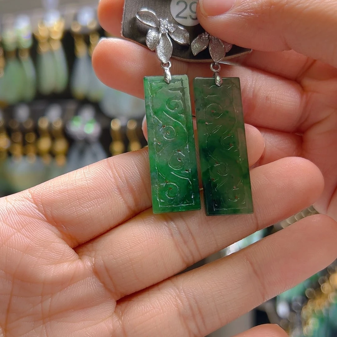 银S925镶嵌翡翠耳饰庞*东