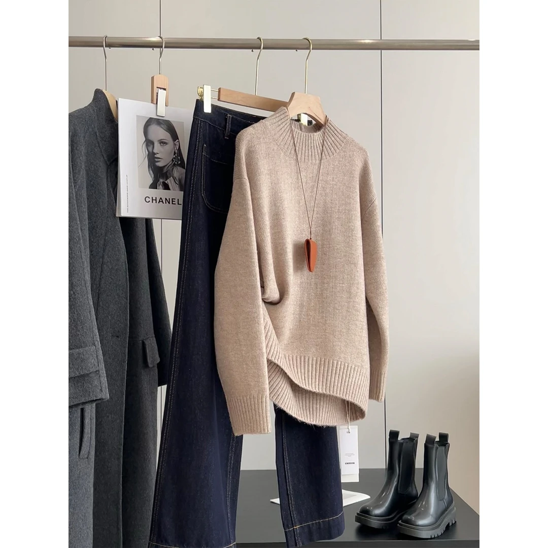 【绵羊毛3.6】氛围感拉满！韩系慵懒百搭软糯显瘦半高领厚毛衣