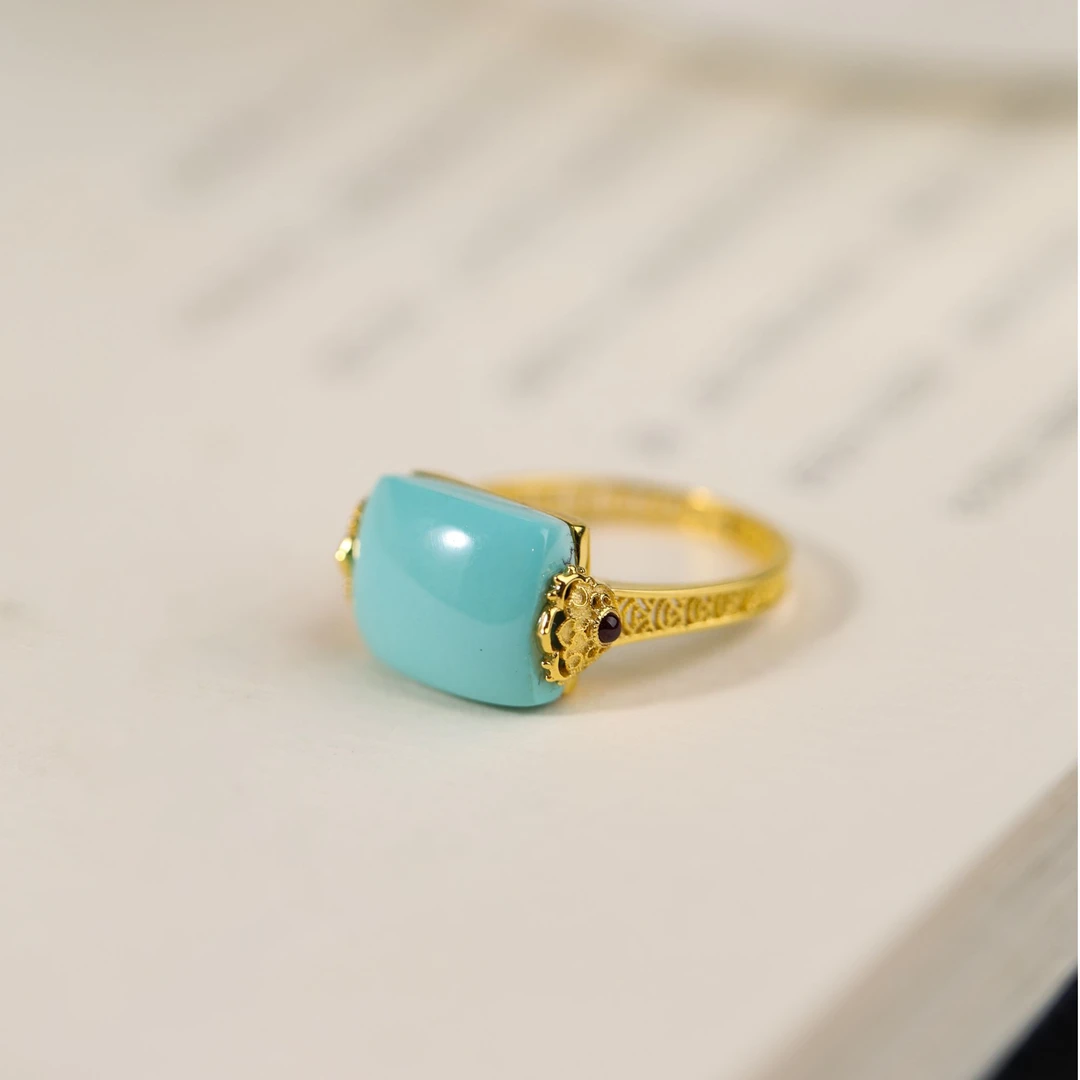 原创国风新中式定制珠宝18k金镶嵌绿松石戒指