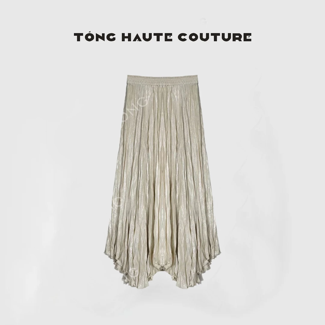 【人鱼姬】欧若风气质高腰百搭夏季不规则中长款褶皱半身裙 YQ027