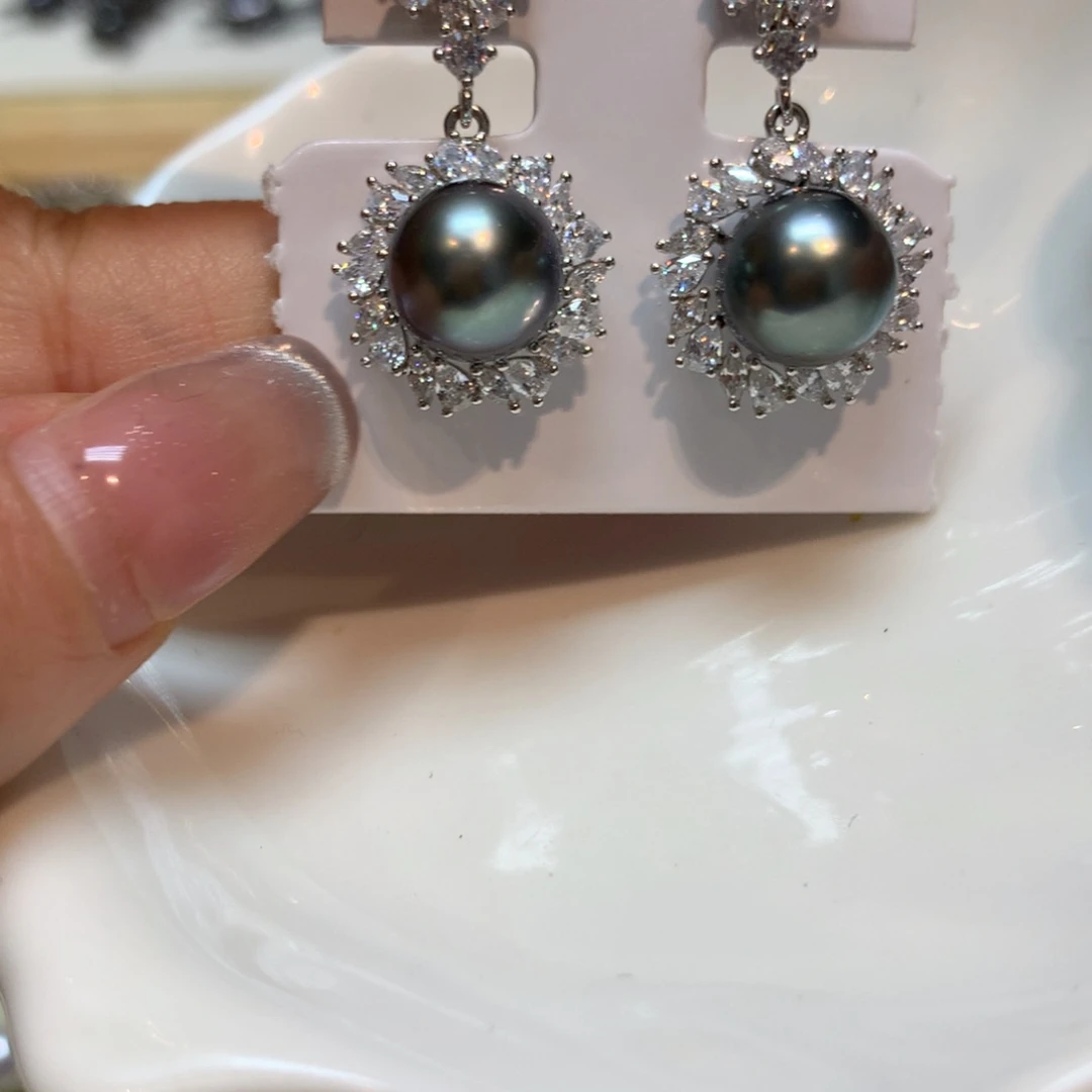 海水珍珠耳饰银S925镶嵌