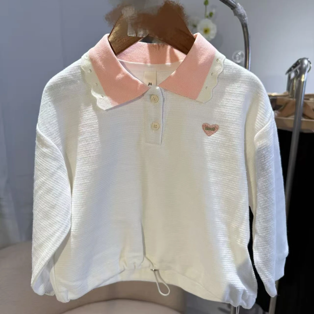 T3080女毛衣纯色翻领春秋春款常规打底童装卫衣休闲风套头