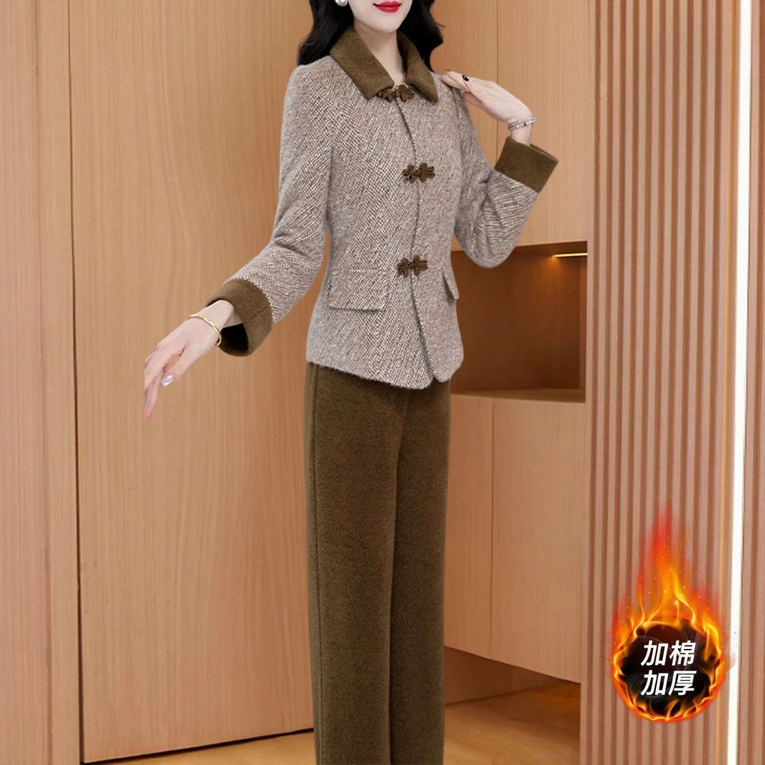 【恋晚】品牌小香风复古洋气套装女士2025秋冬新款加绒加厚两件套裙