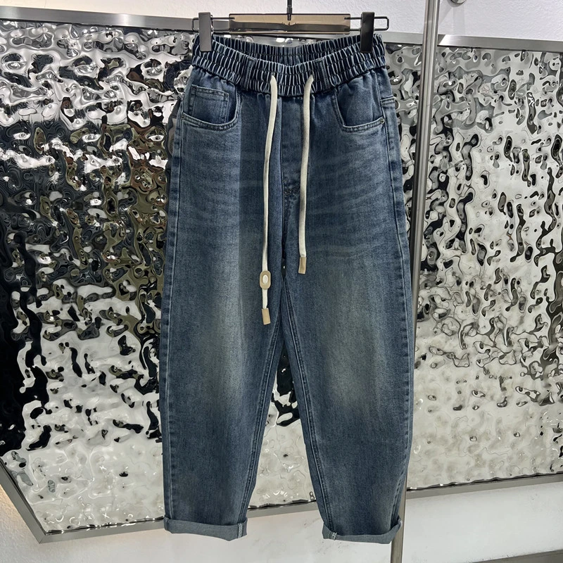 2025新款男士牛仔裤刺绣做旧老爹裤弹力男裤休闲裤子柔软哈伦长裤