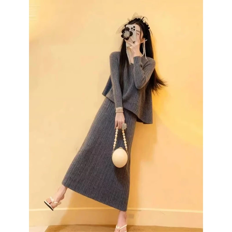 秋装搭配一整套独特时尚高级感超好看慵懒软糯针织上衣半裙两件套