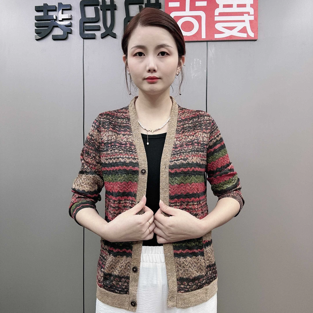 V领薄款开衫厚款秋季毛针织衫休闲秋冬女装中老年妈妈装