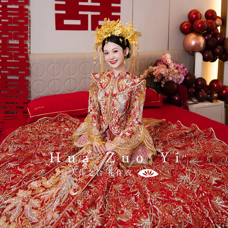 高端凤冠霞帔新娘结婚2025秋中式汉服婚服奢华敬酒出阁秀禾服重工