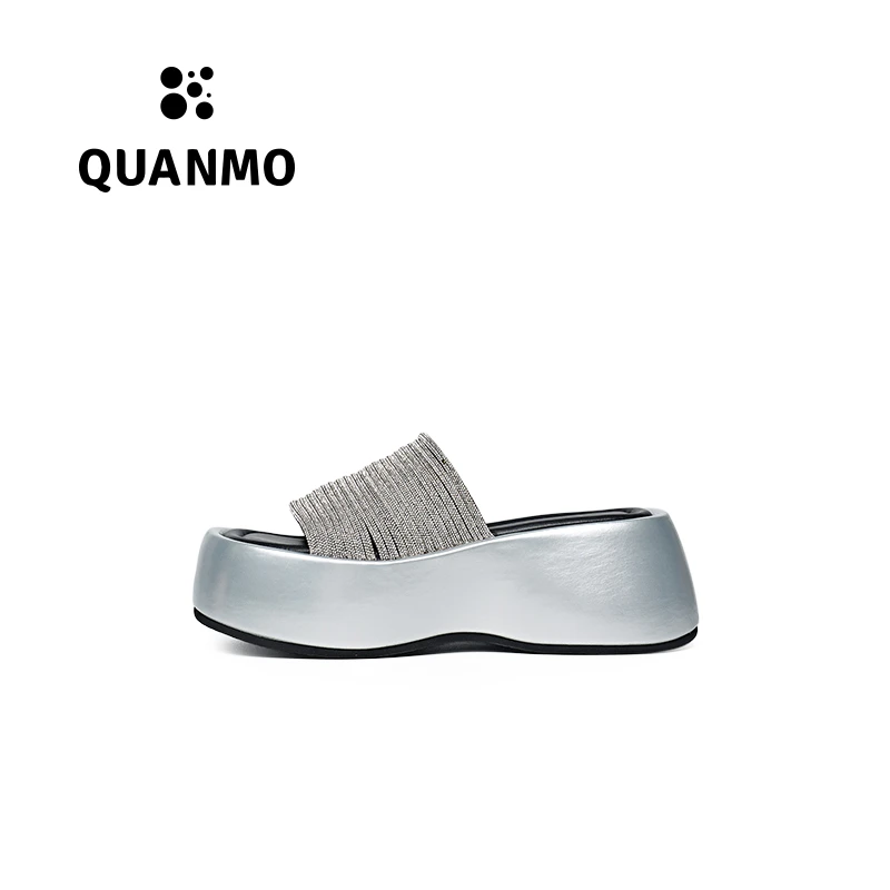 QUANMO25SS烫钻条带夏季厚底拖鞋凉拖鞋