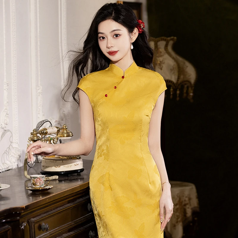 新中式旗袍2025夏季高端老上海素雅国风礼服无袖日常可穿裙子长款