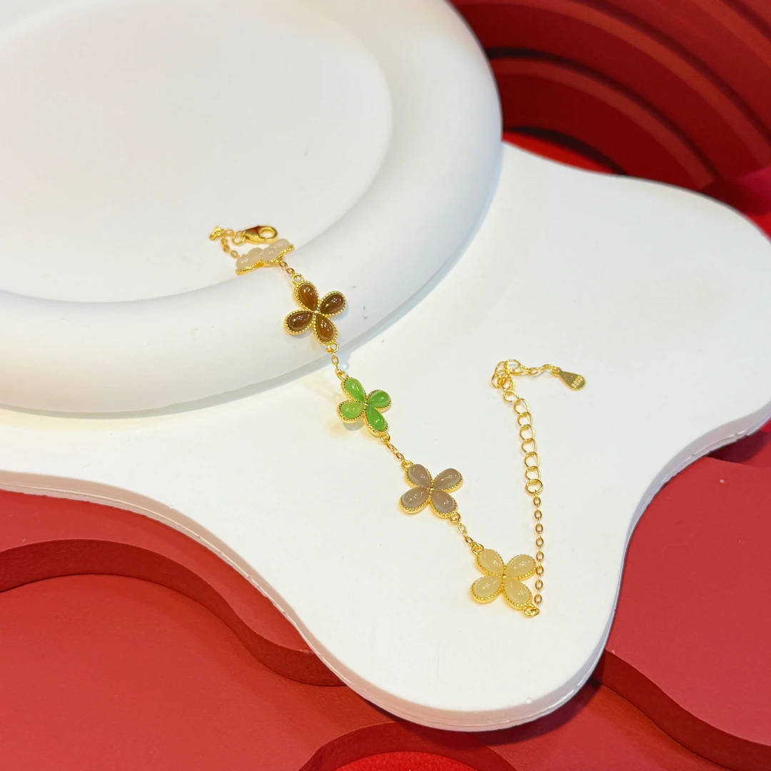 S925银镶嵌12mm多宝四叶草手链HNZ12929