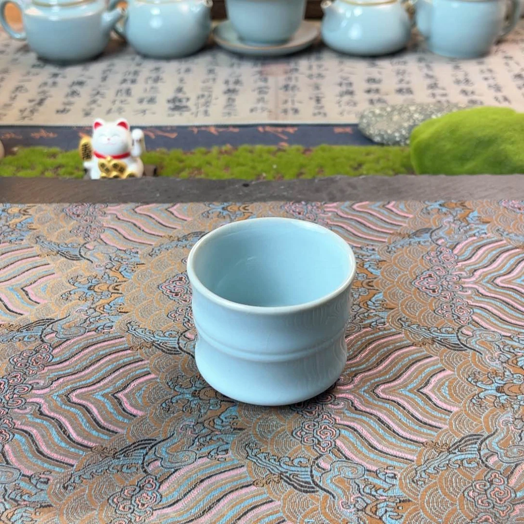 天**蓝手工支钉烧竹节杯100毫升
