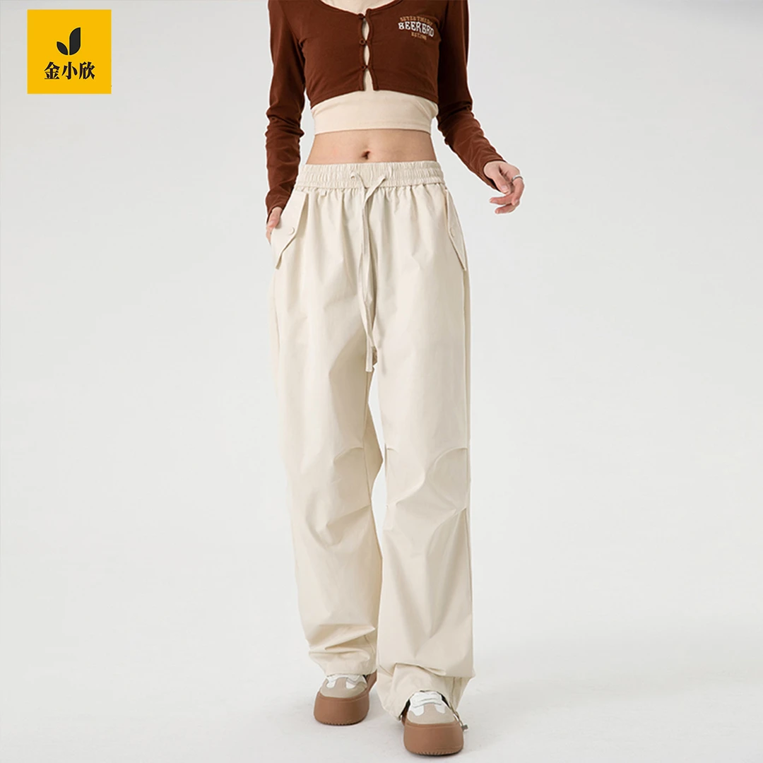 新款2025男女高街冲锋裤运动裤工装美式复古户外褶皱宽松直筒裤